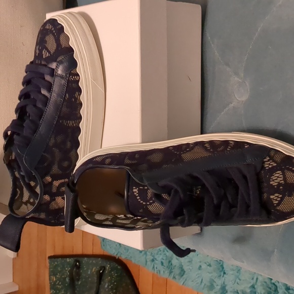 Chloe Navy Blue Lace Sneakers, Size 9, Like New, worn once. box and shoe bags in - Picture 4 of 4